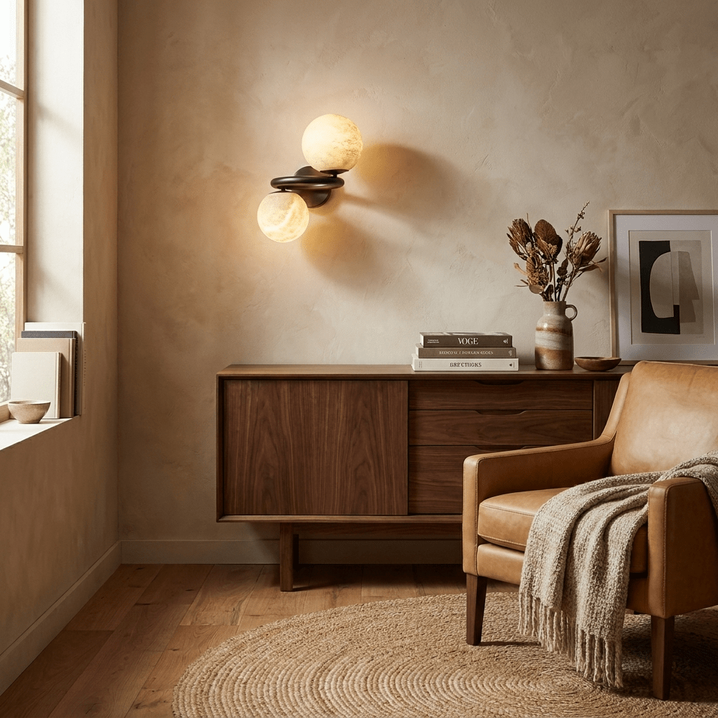 Two Globe Alabaster Wall Sconce by Bling Lighting Studio