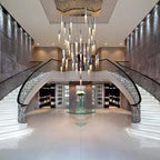 Ulas Modern Crystal Cascade LED Pendant Chandelier for high ceiling staircase and foyer lighting