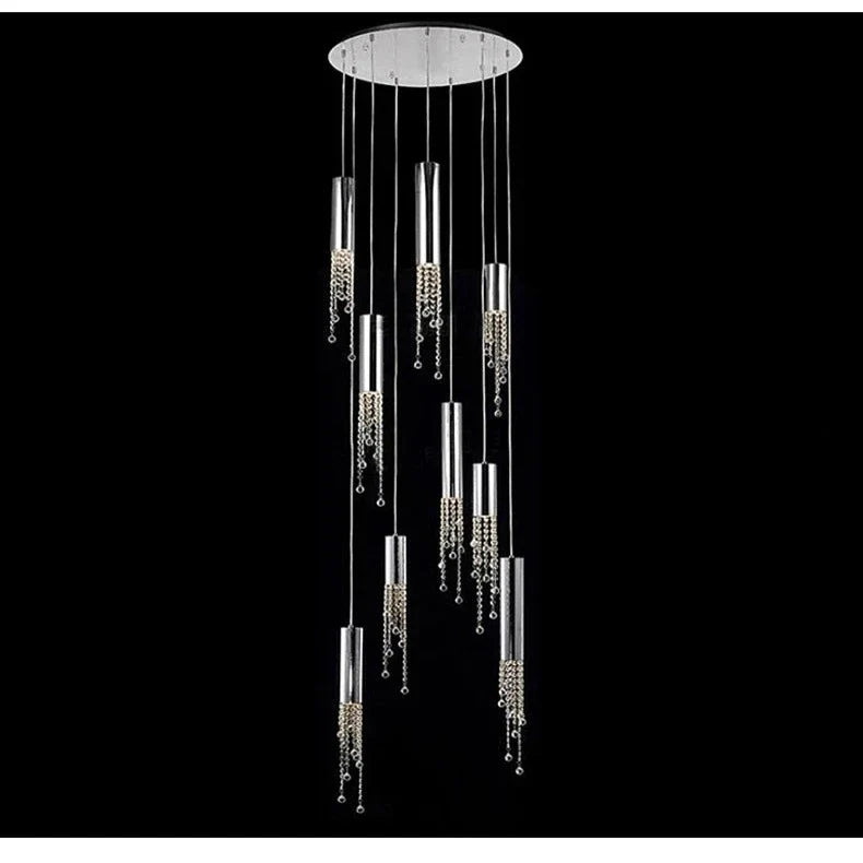 Ulas Modern Crystal Cascade LED Pendant Chandelier for high ceiling staircase and foyer lighting