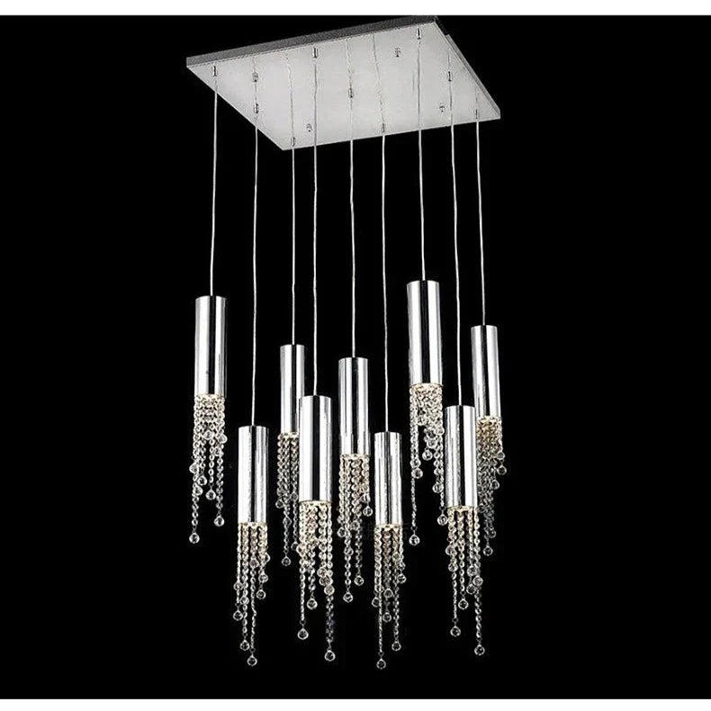 Ulas Modern Crystal Cascade LED Pendant Chandelier for high ceiling staircase and foyer lighting