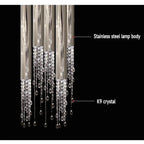 Ulas Modern Crystal Cascade LED Pendant Chandelier for high ceiling staircase and foyer lighting