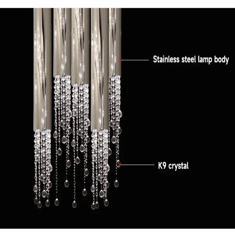Ulas Modern Crystal Cascade LED Pendant Chandelier for high ceiling staircase and foyer lighting