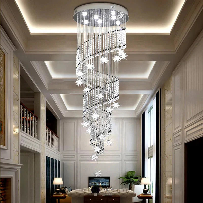 Vena Spiral Raindrop Crystal Chandelier for Staircase for high ceiling staircase and foyer lighting