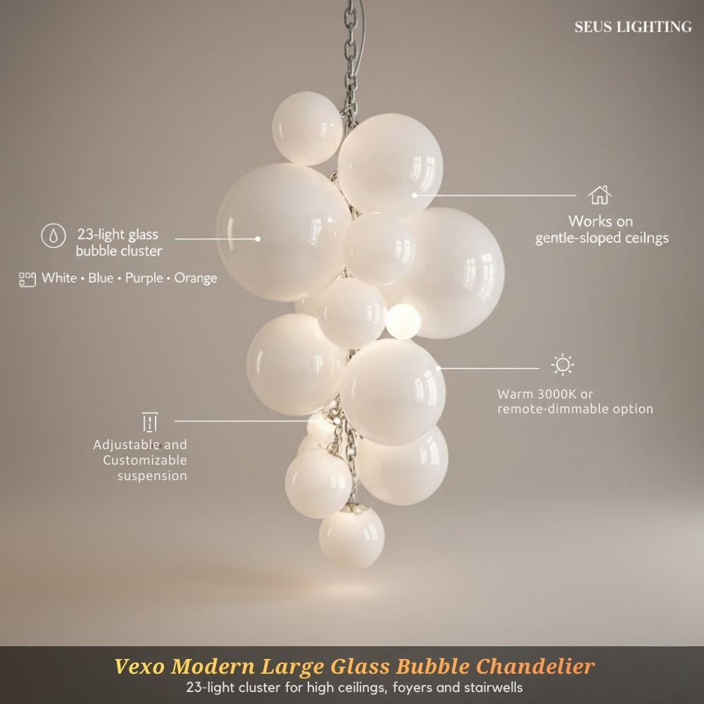 Vexo Modern Large Glass Bubble Chandelier for high ceiling staircase and foyer lighting
