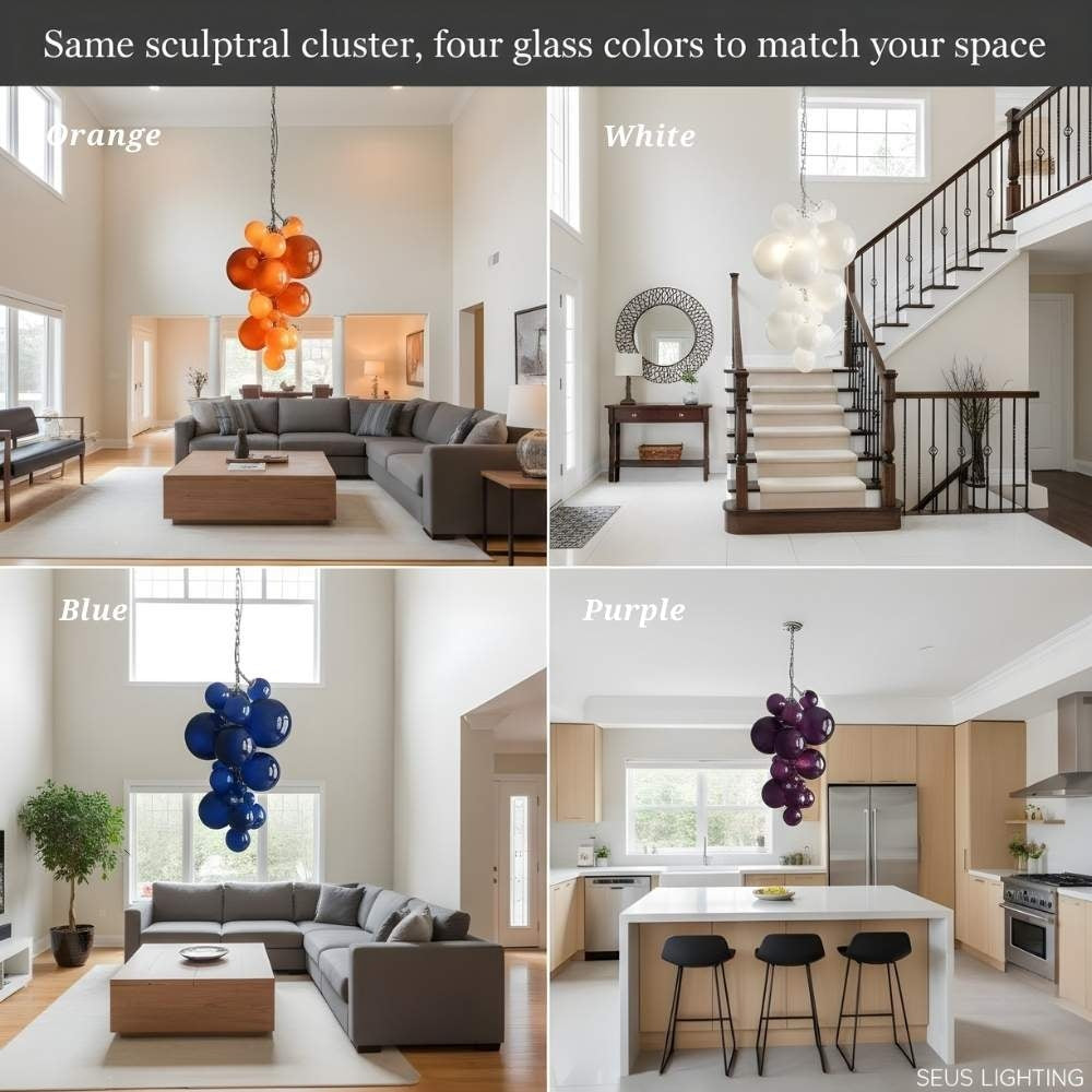 Vexo Modern Large Glass Bubble Chandelier for high ceiling staircase and foyer lighting