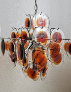 Vintage Murano Orange Brown Transparent Disc Chandelier product image