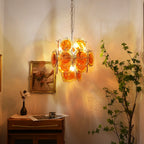 Vintage Murano Orange Transparent Disc Chandelier detail view
