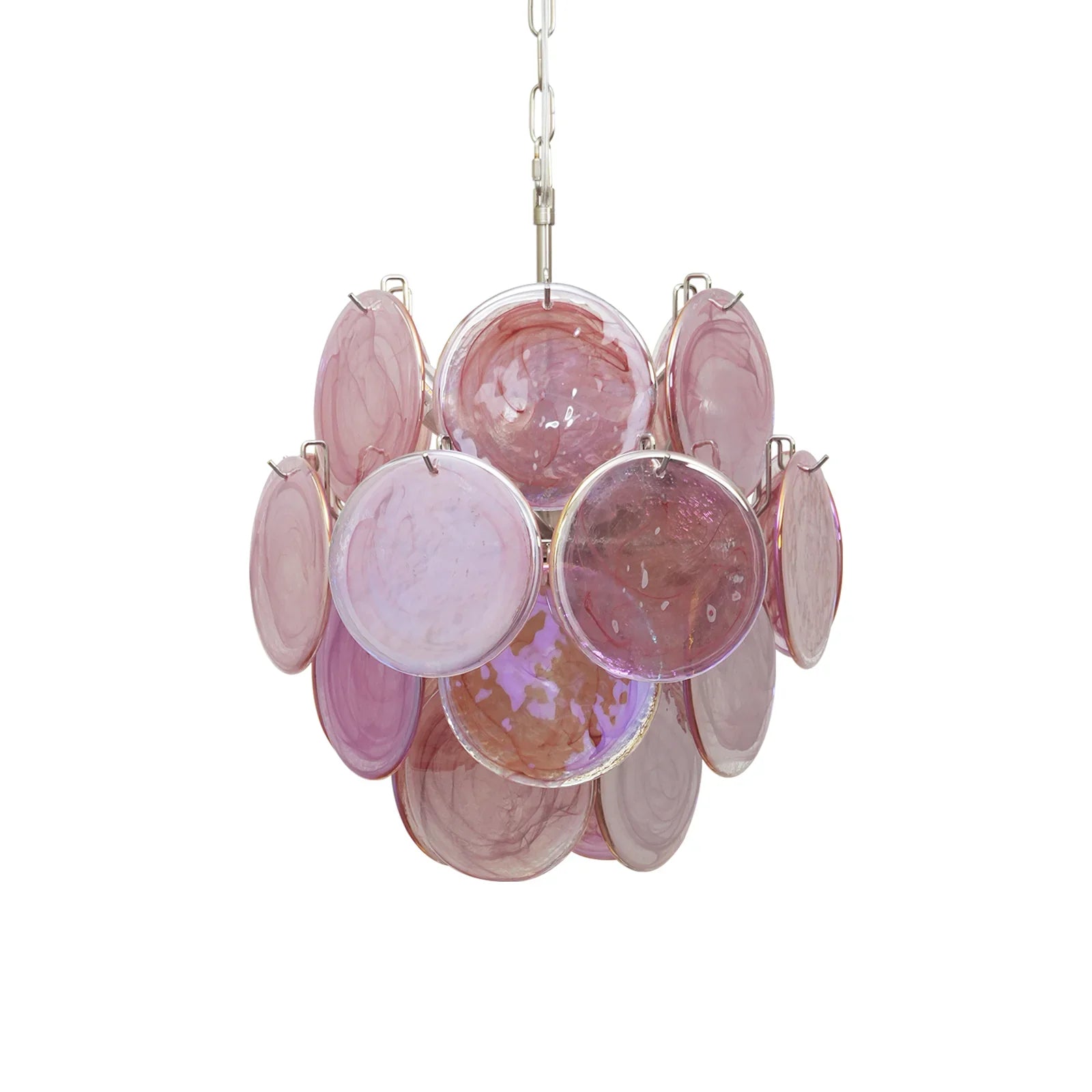 Vintage Murano Pink Glass Disks Chandelier by Bling Lighting Studio
