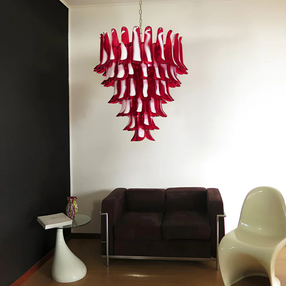 Vintage Murano Red Glass Petals Chandelier material and finish detail