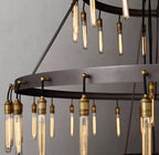 Vintage Round 3 Tier Metal Axis Pendant Chandelier for high ceiling staircase and foyer lighting