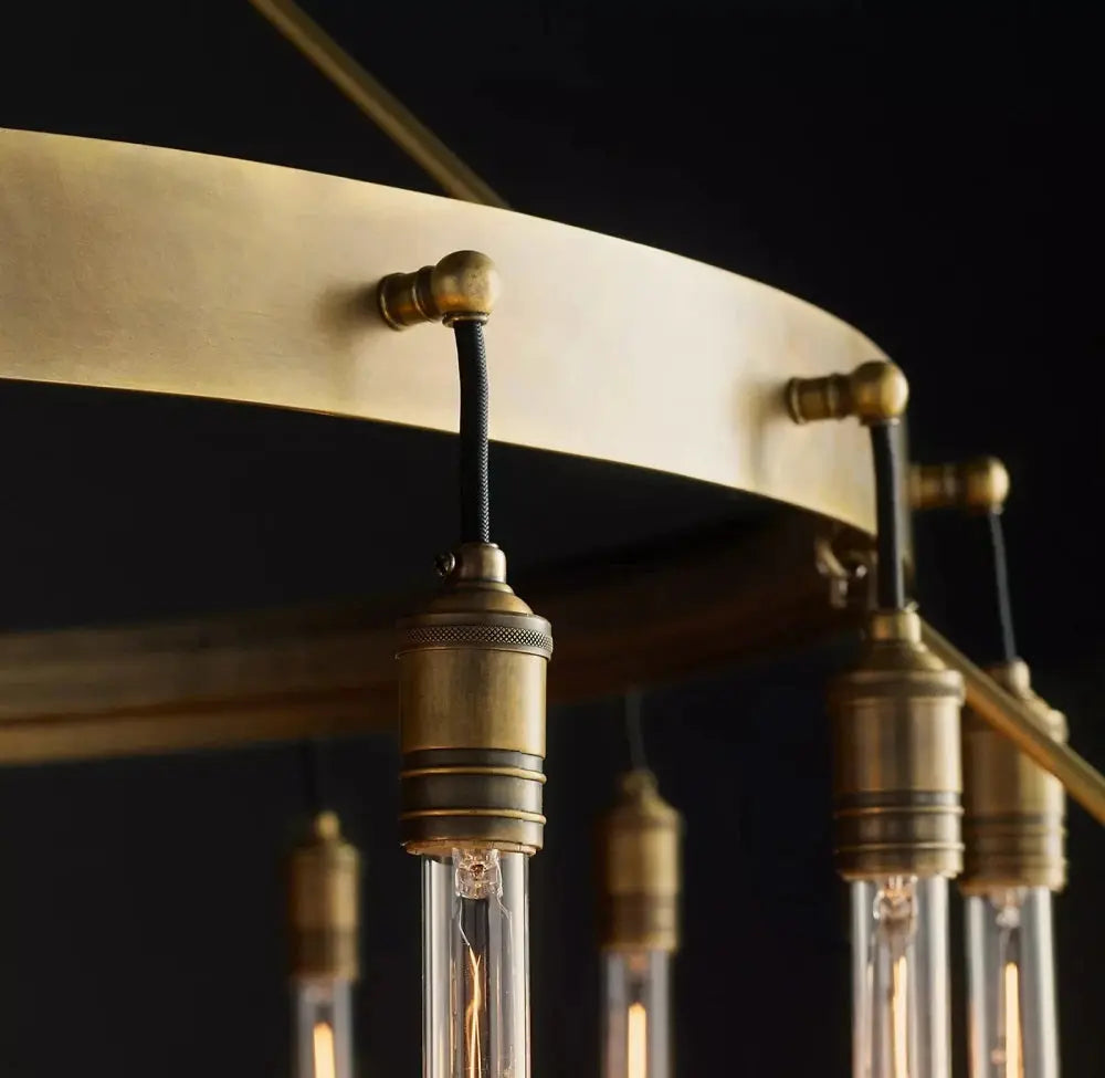 Vintage Round 3 Tier Metal Axis Pendant Chandelier for high ceiling staircase and foyer lighting