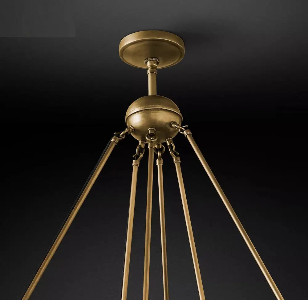 Vintage Round 3 Tier Metal Axis Pendant Chandelier for high ceiling staircase and foyer lighting
