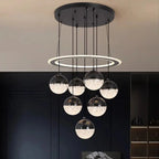 7-Light Cluster Ceiling Chandelier Light Black/White for high ceiling staircase and foyer lighting