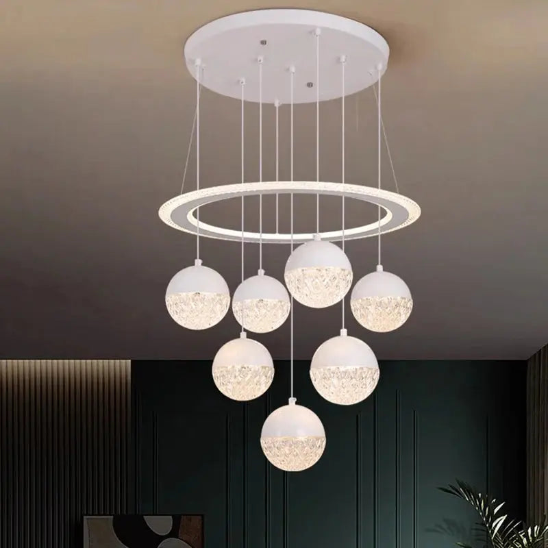 7-Light Cluster Ceiling Chandelier Light Black/White for high ceiling staircase and foyer lighting