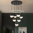 7-Light Cluster Ceiling Chandelier Light Black/White for high ceiling staircase and foyer lighting