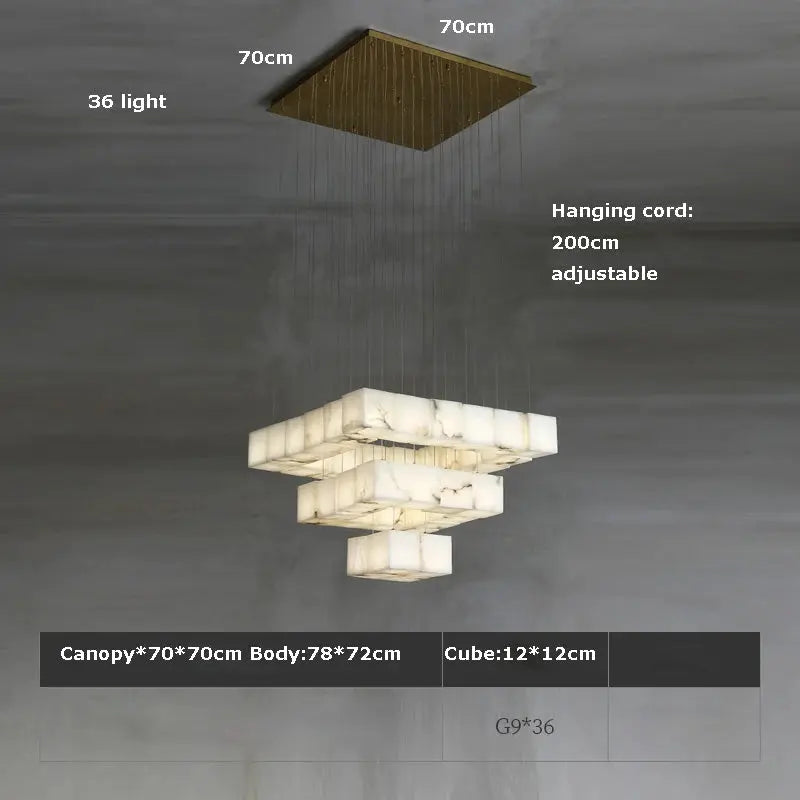 White Marble LED Cube Chandelier 7/9/18/25/36 Light for high ceiling staircase and foyer lighting