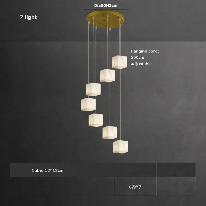 White Marble LED Cube Chandelier 7/9/18/25/36 Light for high ceiling staircase and foyer lighting