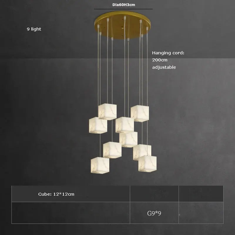 White Marble LED Cube Chandelier 7/9/18/25/36 Light for high ceiling staircase and foyer lighting