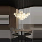 White Marble LED Cube Chandelier 7/9/18/25/36 Light for high ceiling staircase and foyer lighting