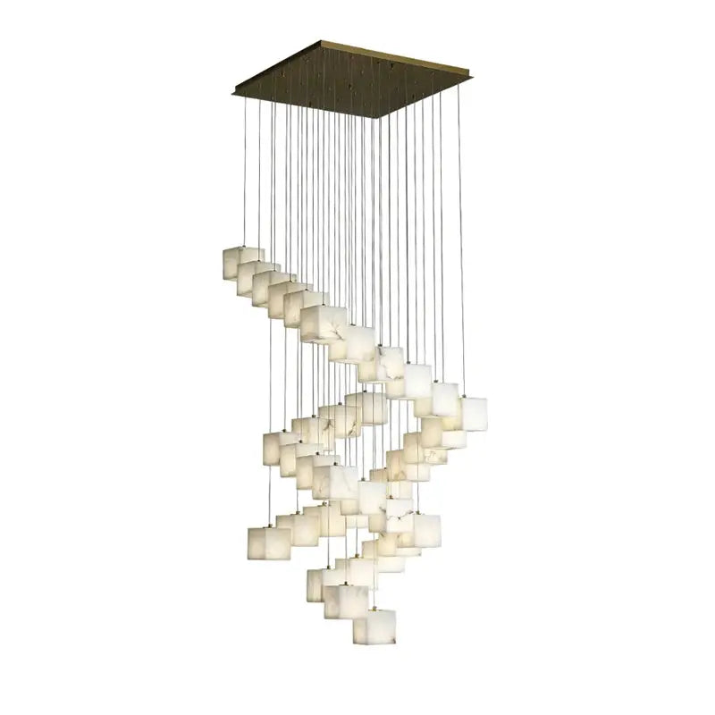 White Marble LED Cube Chandelier 7/9/18/25/36 Light for high ceiling staircase and foyer lighting