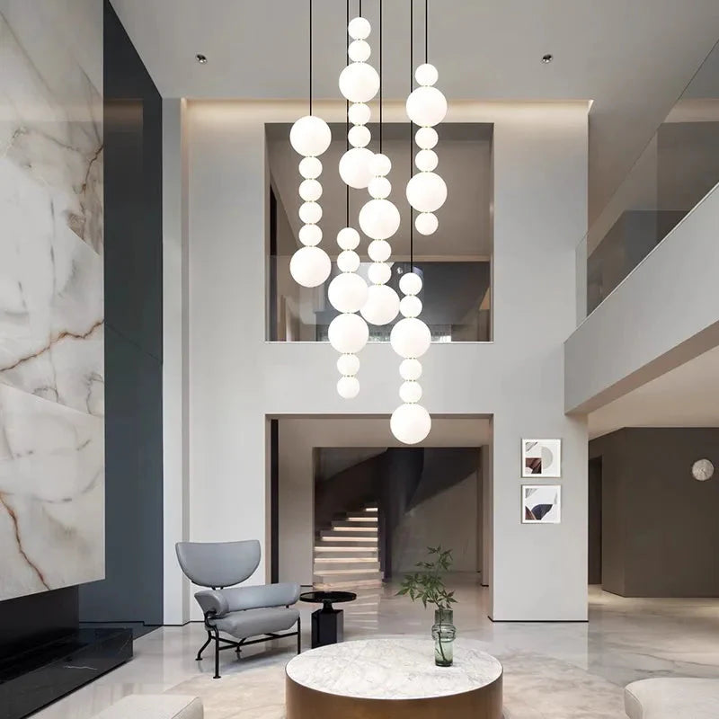 White Multi Globe Pendant Light for Staircase & High Ceiling for high ceiling staircase and foyer lighting