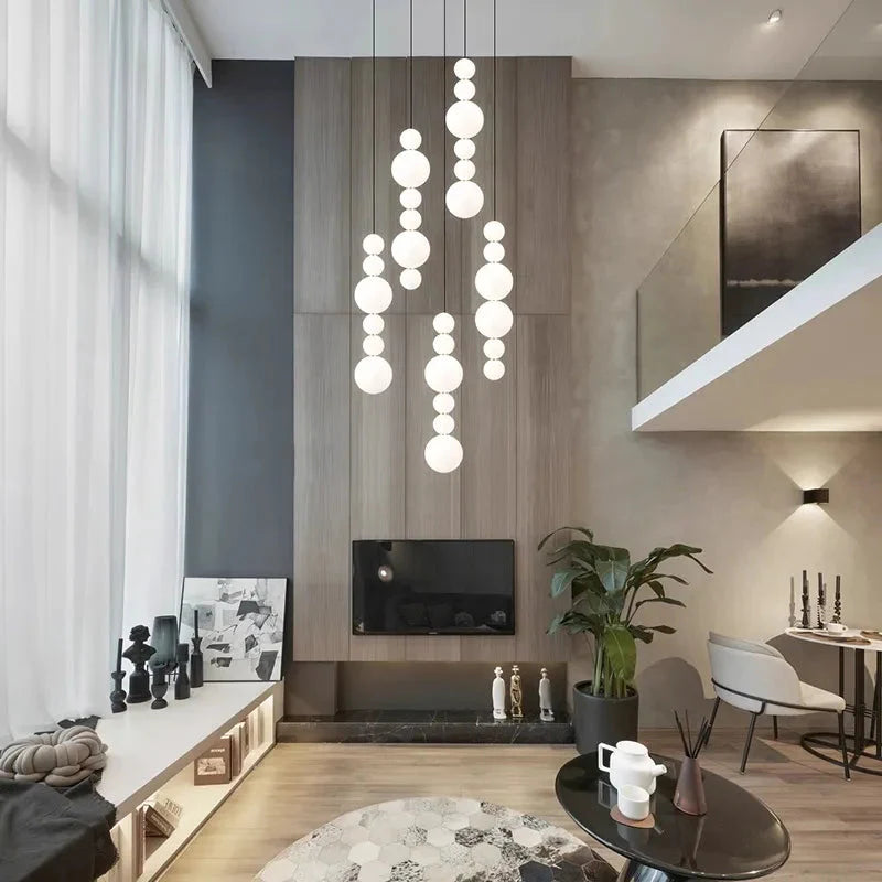 White Multi Globe Pendant Light for Staircase & High Ceiling for high ceiling staircase and foyer lighting