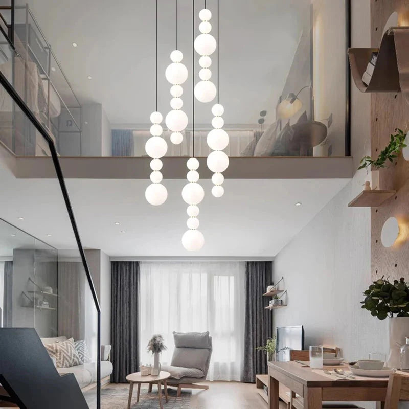 White Multi Globe Pendant Light for Staircase & High Ceiling for high ceiling staircase and foyer lighting