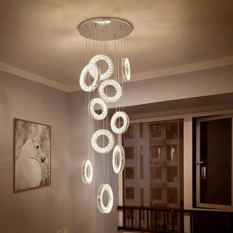 Yasmin Dimmable Crystal Ring Ceiling Light for Staircase for high ceiling staircase and foyer lighting
