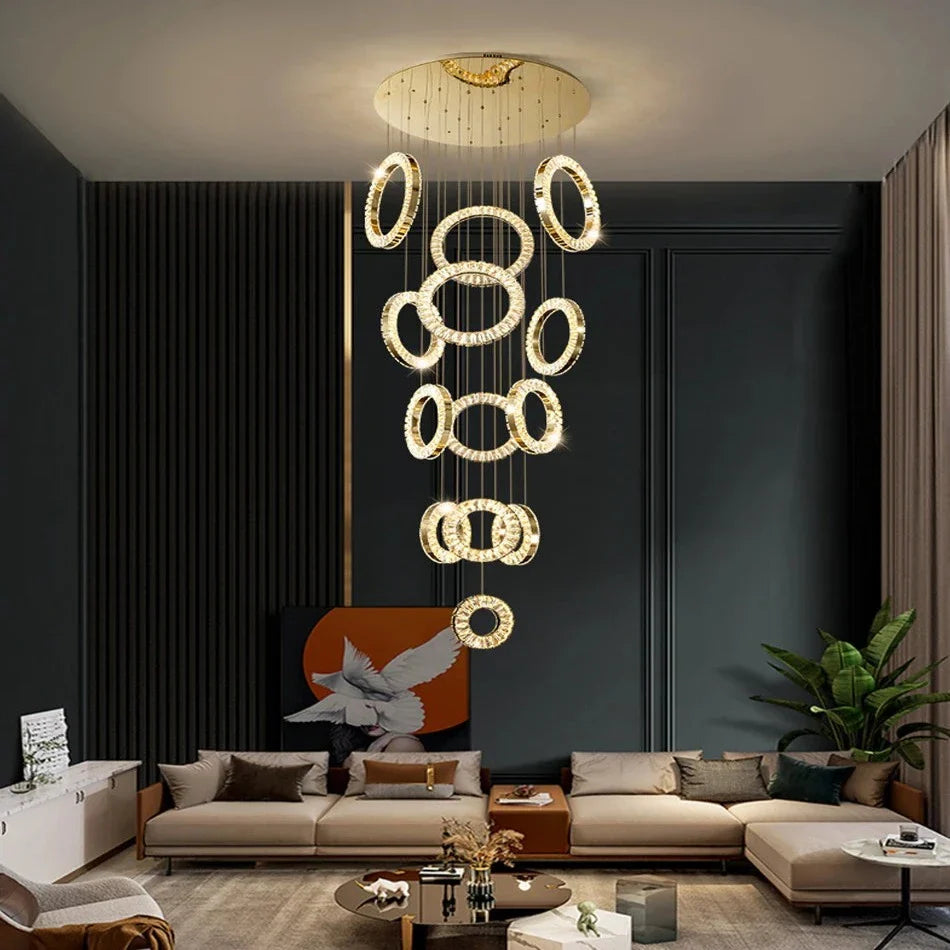 Yasmin Dimmable Crystal Ring Ceiling Light for Staircase for high ceiling staircase and foyer lighting