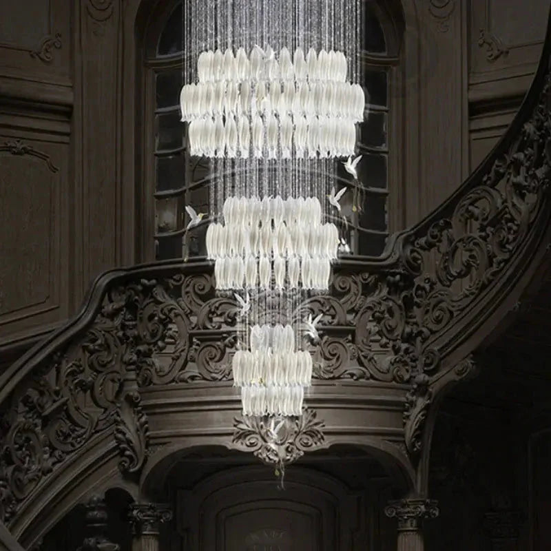 Yina White Ceramic Tulip Chandelier For Staircase for high ceiling staircase and foyer lighting