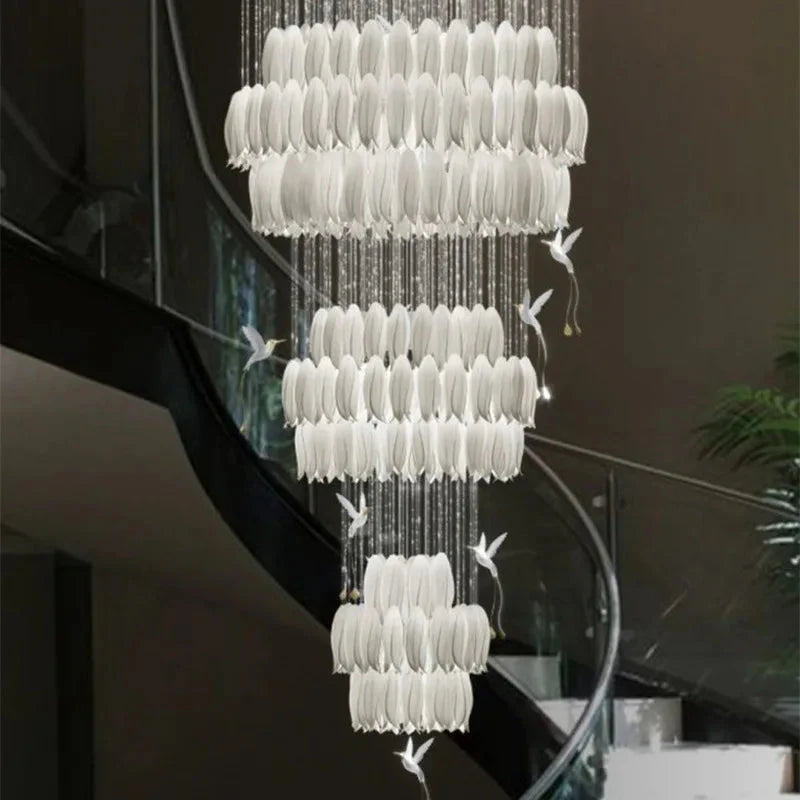 Yina White Ceramic Tulip Chandelier For Staircase for high ceiling staircase and foyer lighting