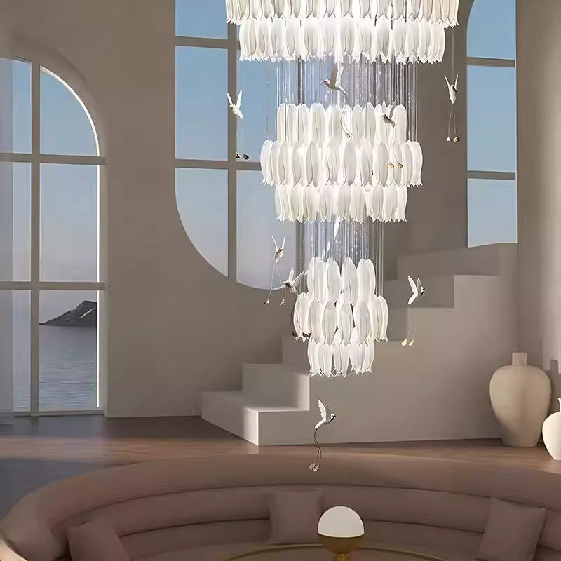 Yina White Ceramic Tulip Chandelier For Staircase for high ceiling staircase and foyer lighting