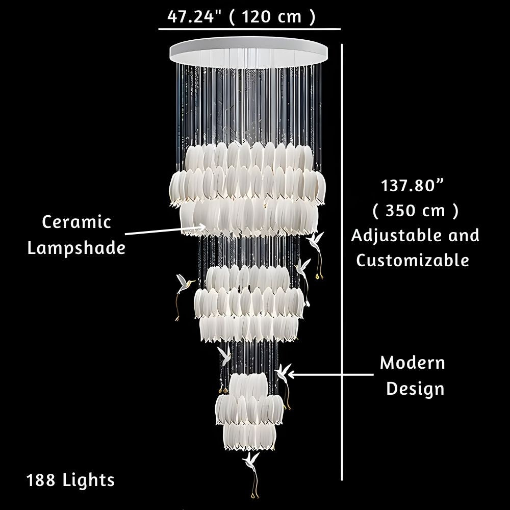 Yina White Ceramic Tulip Chandelier For Staircase for high ceiling staircase and foyer lighting