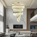 Zaira Spiral Crystal Chandelier for high ceiling staircase and foyer lighting