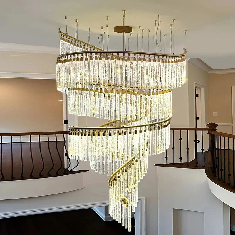 Zaira Spiral Crystal Chandelier for high ceiling staircase and foyer lighting
