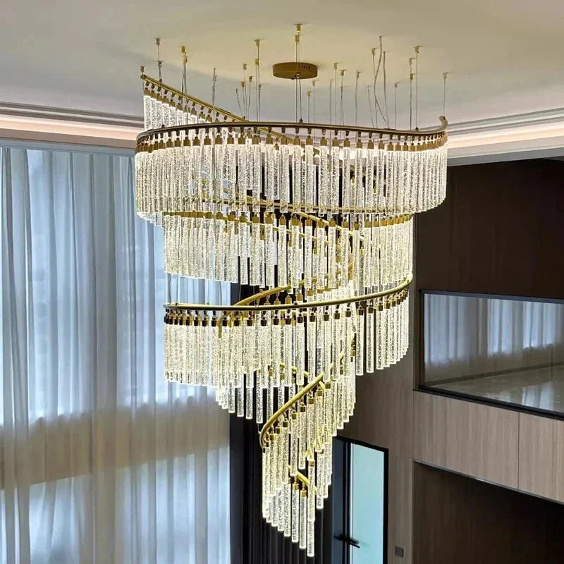 Zaira Spiral Crystal Chandelier for high ceiling staircase and foyer lighting