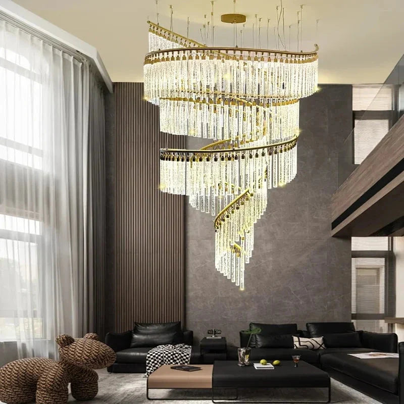 Zaira Spiral Crystal Chandelier for high ceiling staircase and foyer lighting