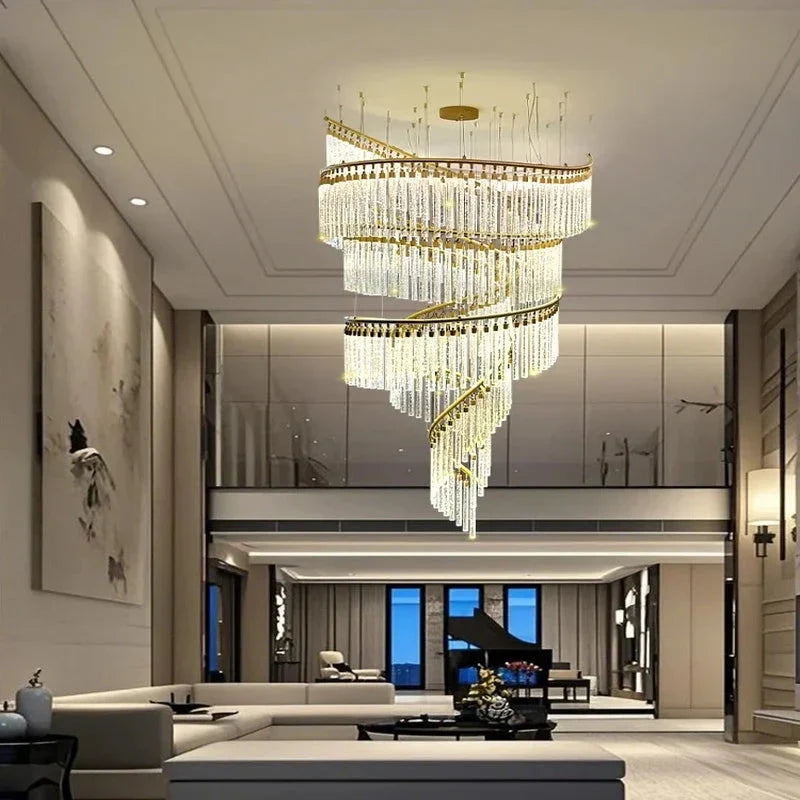 Zaira Spiral Crystal Chandelier for high ceiling staircase and foyer lighting