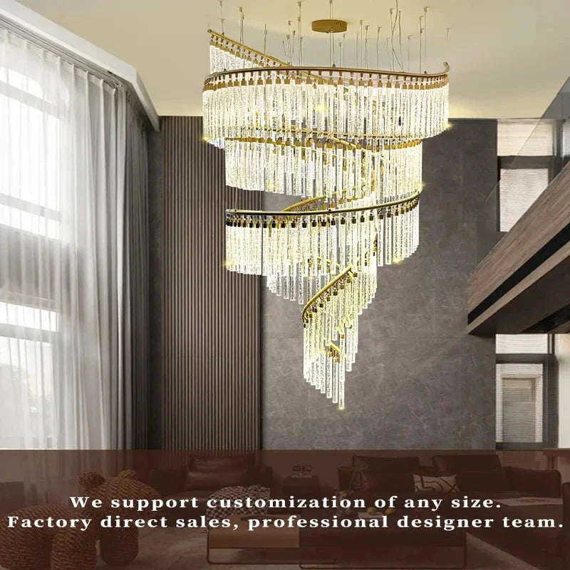 Zaira Spiral Crystal Chandelier for high ceiling staircase and foyer lighting