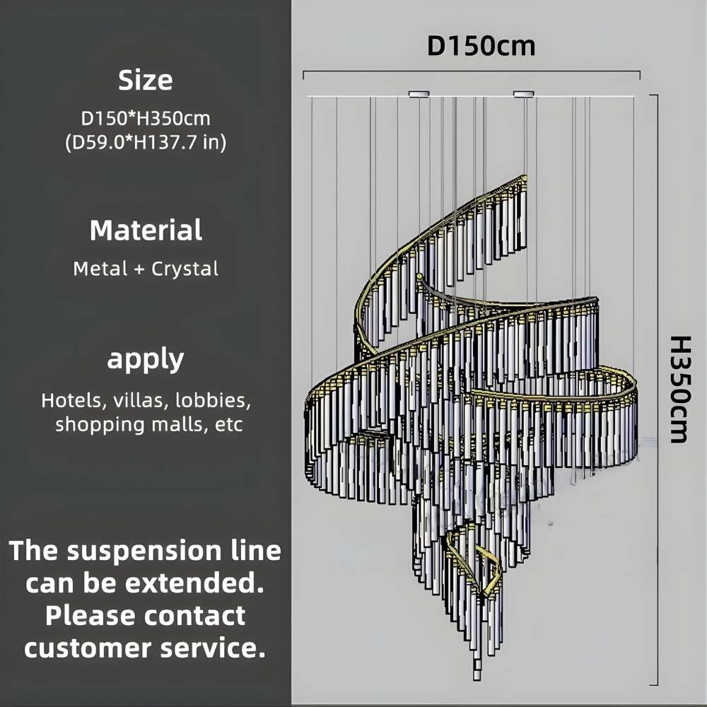 Zaira Spiral Crystal Chandelier for high ceiling staircase and foyer lighting