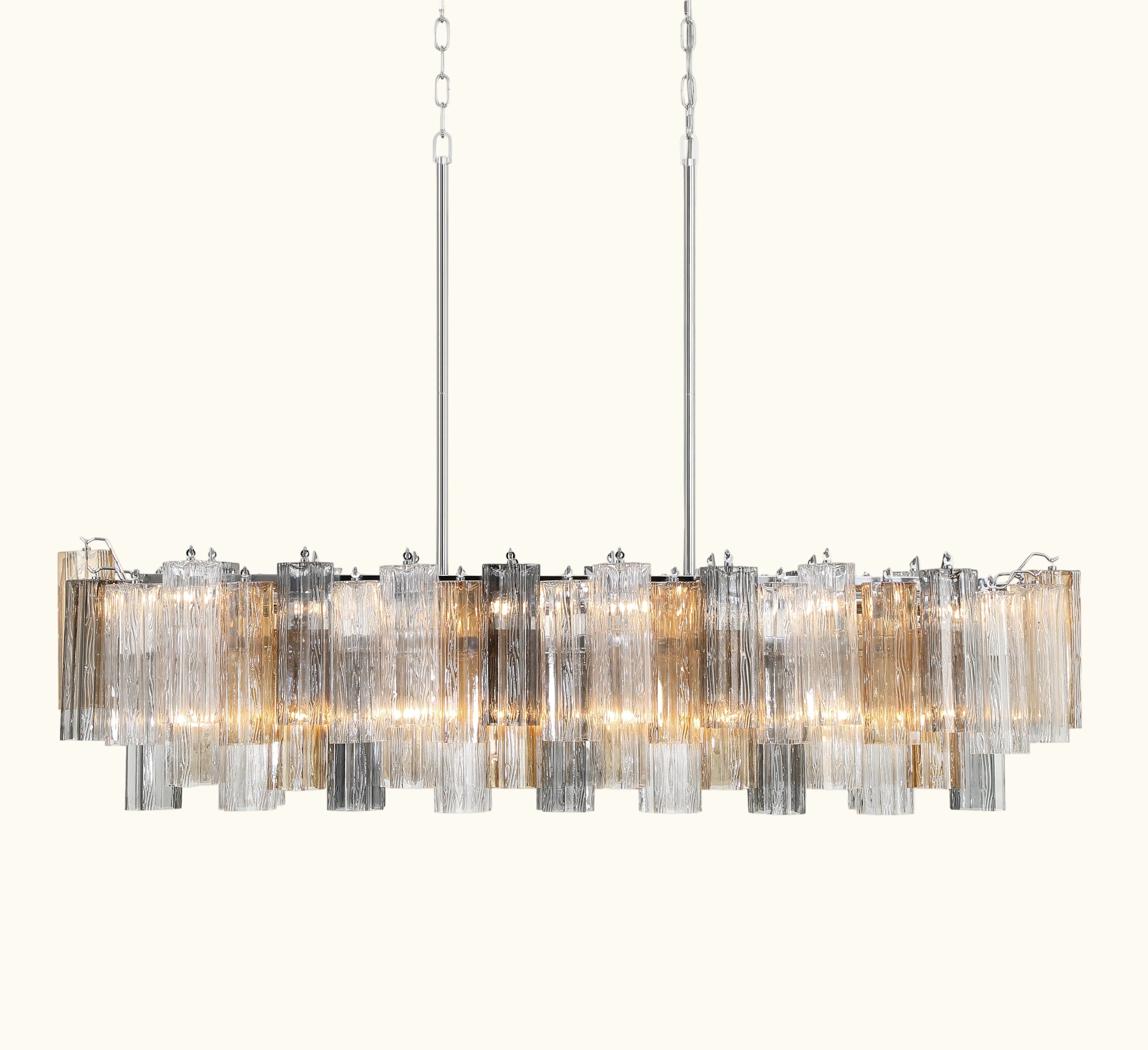 Addis Luxury Linear Chandelier 51 inch in Nickel with Grey, Clear and Amber glass alternate view 4