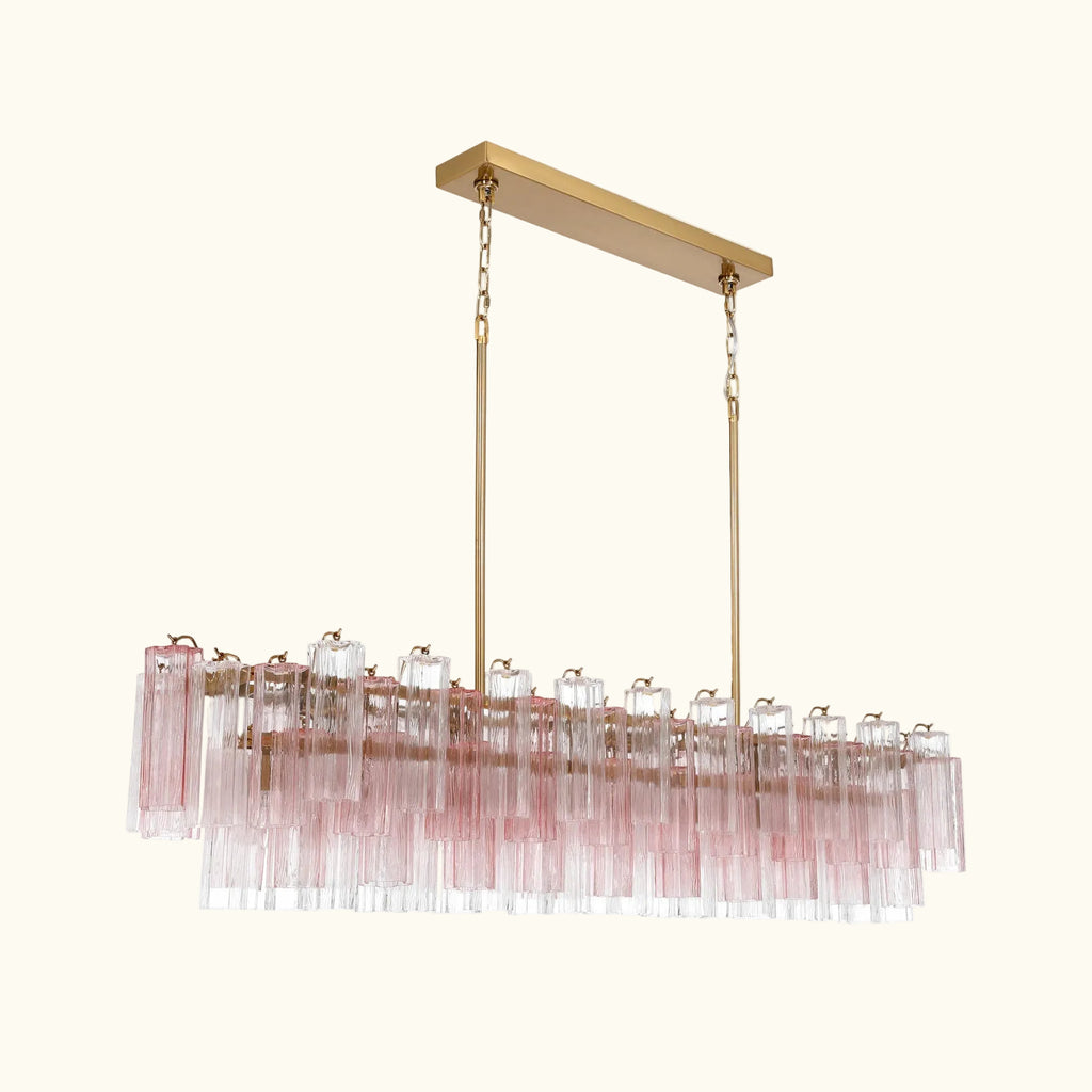 Addis Luxury Linear Chandelier 65 inch in Gold with Clear+Green glass alternate view 1