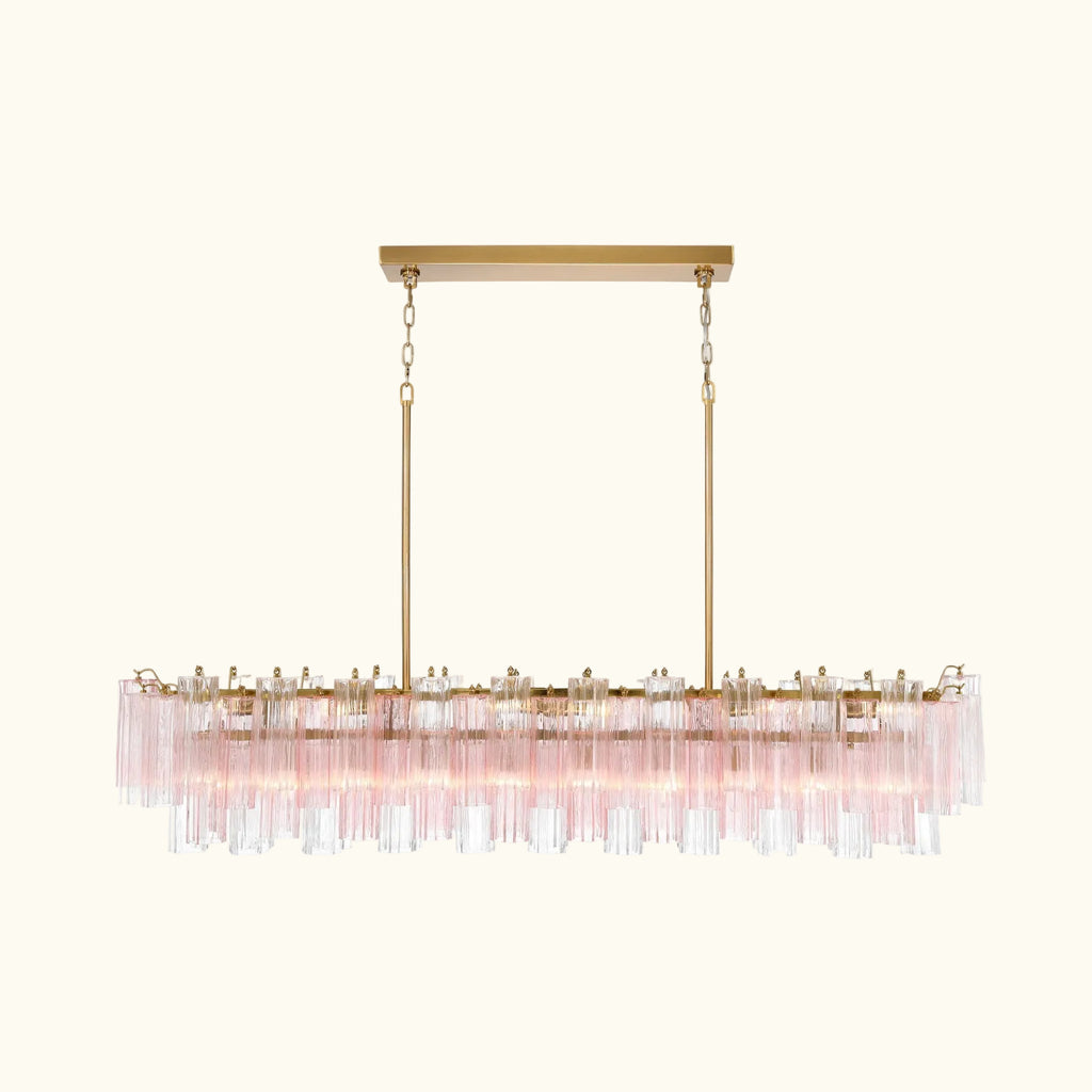 Addis Luxury Linear Chandelier 65 inch in Gold with Clear+Green glass alternate view 2