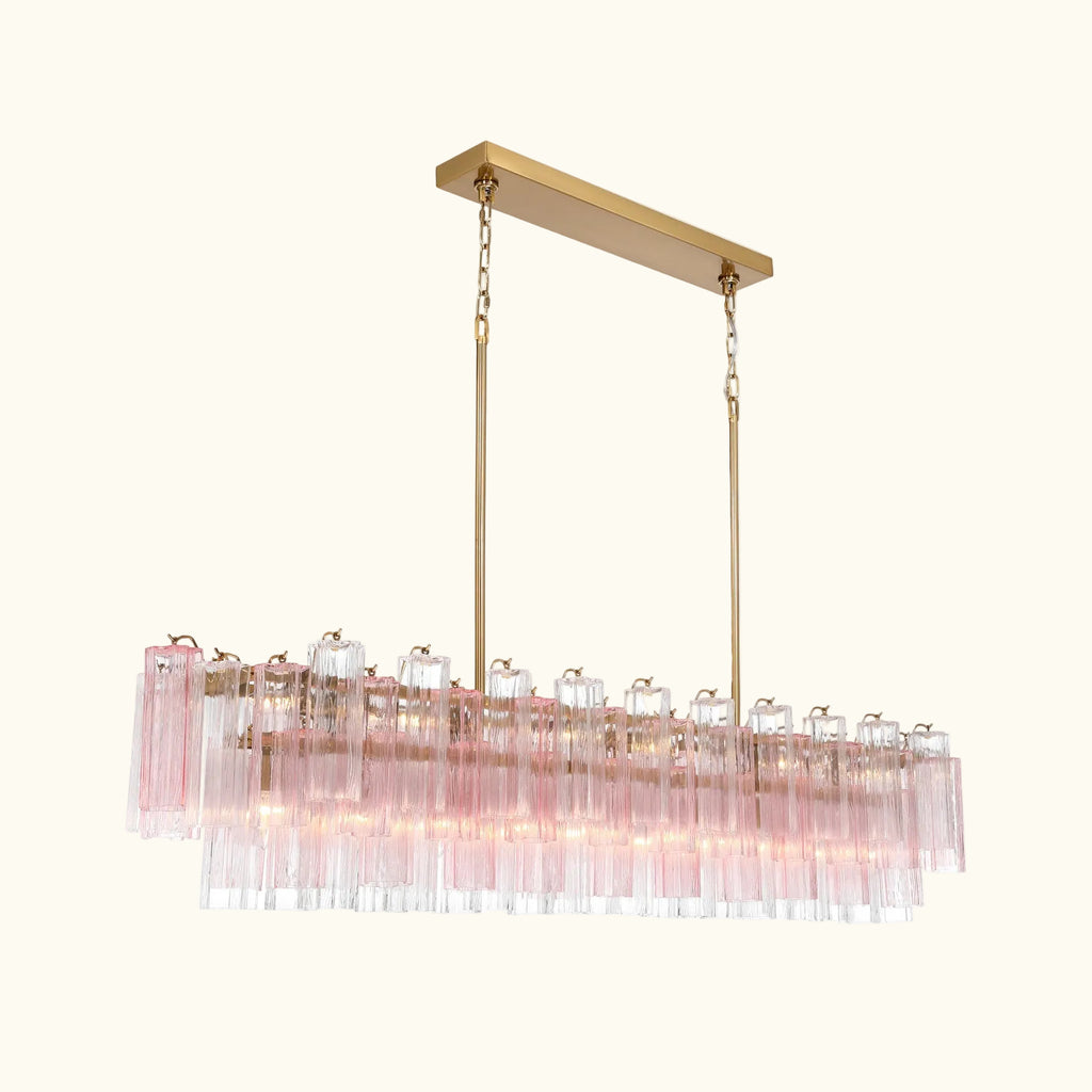 Addis Luxury Linear Chandelier 65 inch in Gold with Clear+Green glass