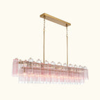 Addis Luxury Linear Chandelier 65 inch in Gold with Clear+Green glass