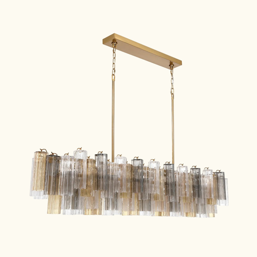 Addis Luxury Linear Chandelier 65 inch in Gold with Grey, Clear and Amber glass alternate view 1