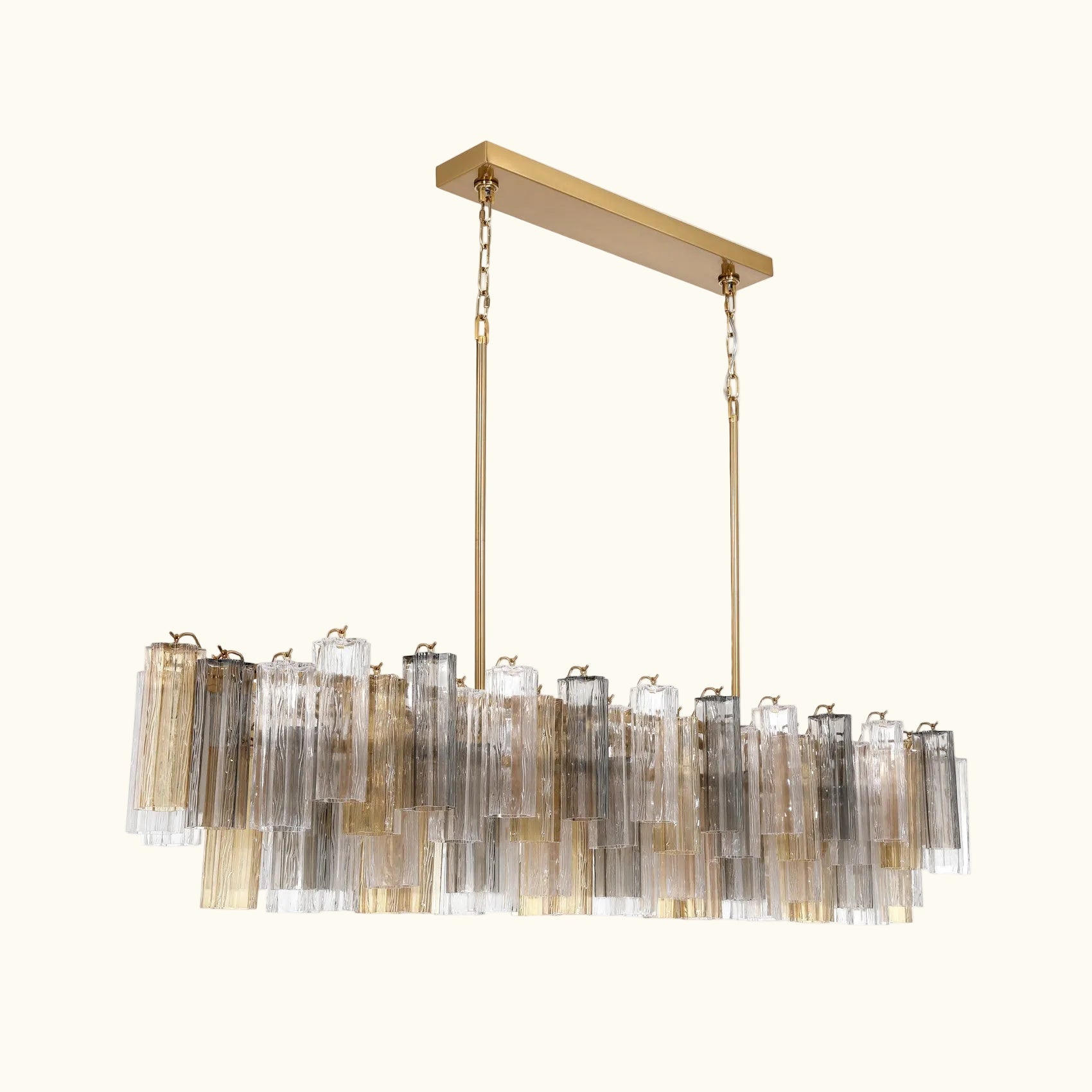 Addis Luxury Linear Chandelier 65 inch in Gold with Grey, Clear and Amber glass alternate view 1