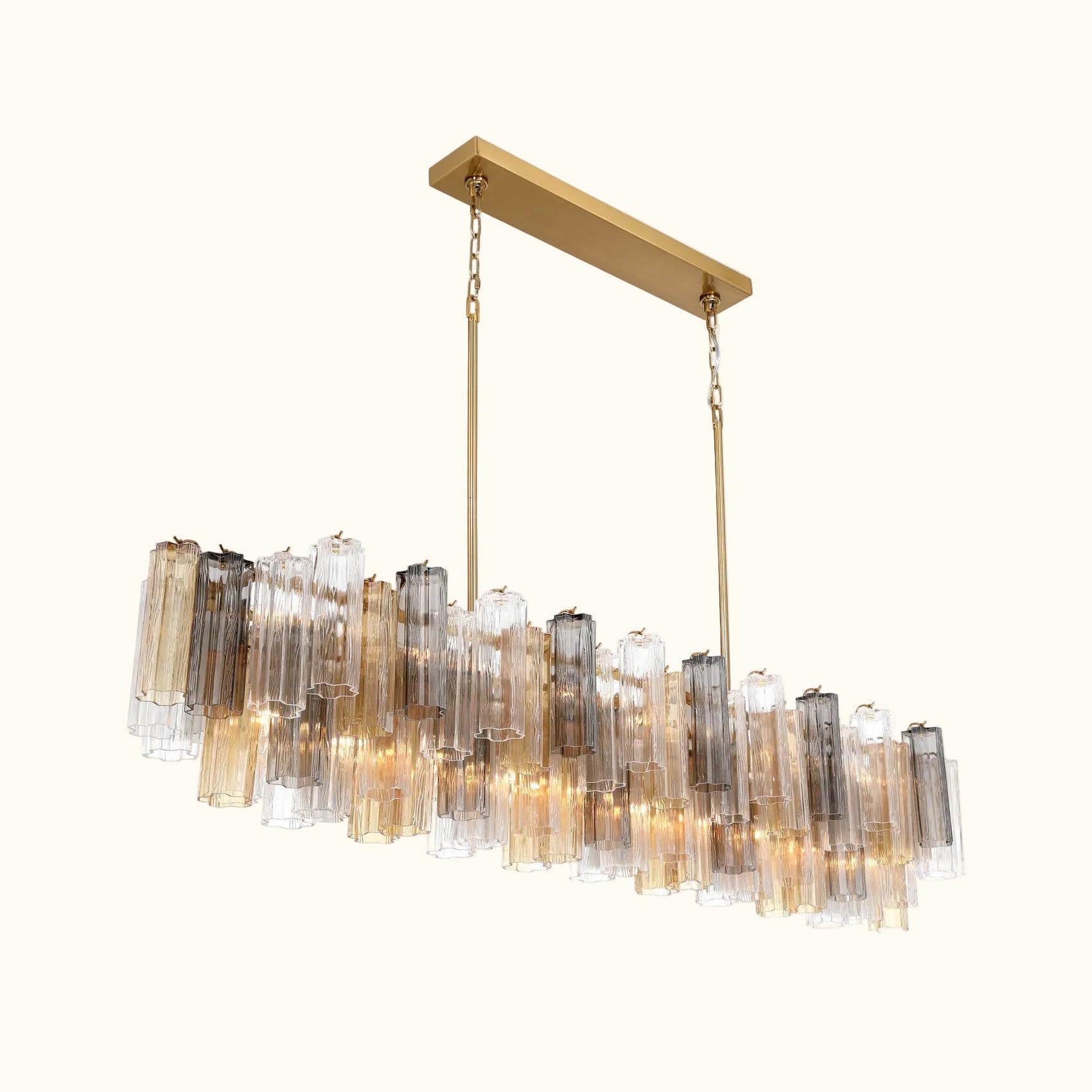 Addis Luxury Linear Chandelier 65 inch in Gold with Grey, Clear and Amber glass alternate view 3