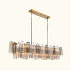 Addis Luxury Linear Chandelier 65 inch in Gold with Grey, Clear and Amber glass