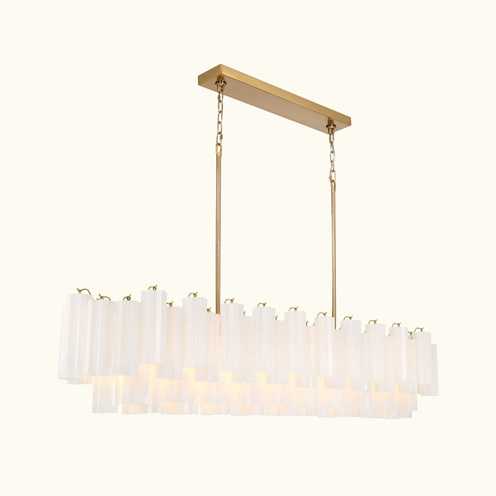 Addis Luxury Linear Chandelier 65 inch in Gold with White glass